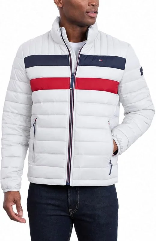 Tommy Hilfiger Chaqueta bomber con memoria sintética para hombre, chaqueta de transición — Plumon fino