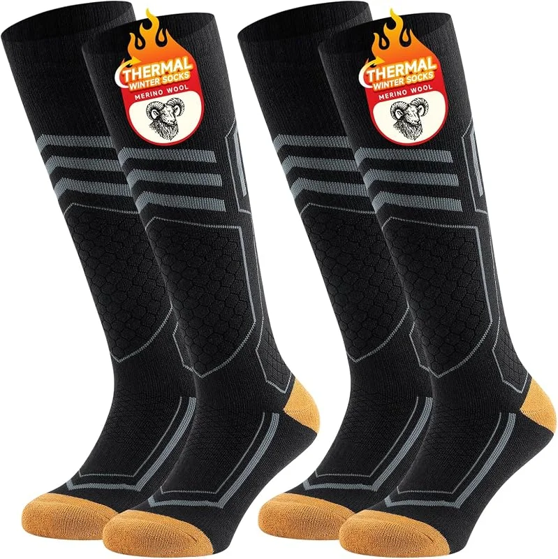 TANSTC Calcetines de Esquí de Lana Merino para Hombre Mujer Jóvenes 39-42 43-46 47-50 35-38 Calcetines Termicos Frio Extremo Calcetines Deporte Invierno Altos para Esquiar Snowboard Senderismo 2 Pares — Equipo esqui