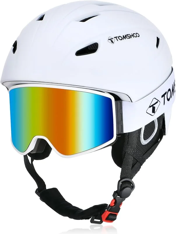 TOMSHOO Set de Casco de Esquí, Casco de Snowboard con Gafas de Esquí, Orejeras, Orificios de Ventilación, Forro Extraíble, Casco de Esquí y Gafas para Hombre y Mujer Unisex — Equipo esqui