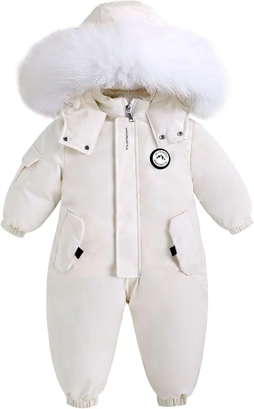 BRONG Niño Traje de Esquiar Mameluco Niñas Traje de Nieve Invierno Cálido Nieve Lana Chaqueta Impermeable Traje Desmontable Cuello de Piel a Prueba de Viento Trajes — Ropa esqui