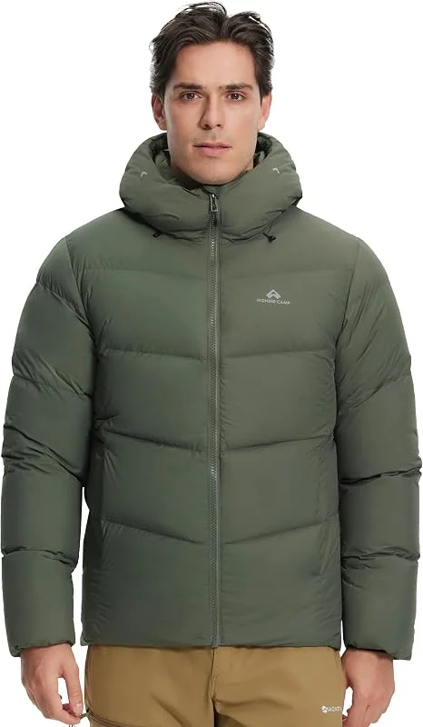 Pioneer Camp Chaqueta de plumón para hombre, 90% plumón de pato, 650, cálido, impermeable, cortavientos, chaqueta para exteriores — Plumon fino