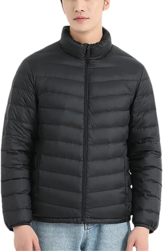 Chaqueta de plumón Ultraligera con Cuello Alto para Hombre Abrigos de plumón Informales Resistentes al Viento y al Agua — Plumon fino