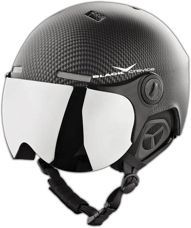 BLACK CREVICE Casco de esquí Saalbach I Casco Estilo piloto con Visera I Casco de esquí Unisex con Visera de Repuesto I Casco de Snowboard Unisex I Talla Ajustable — Equipo esqui