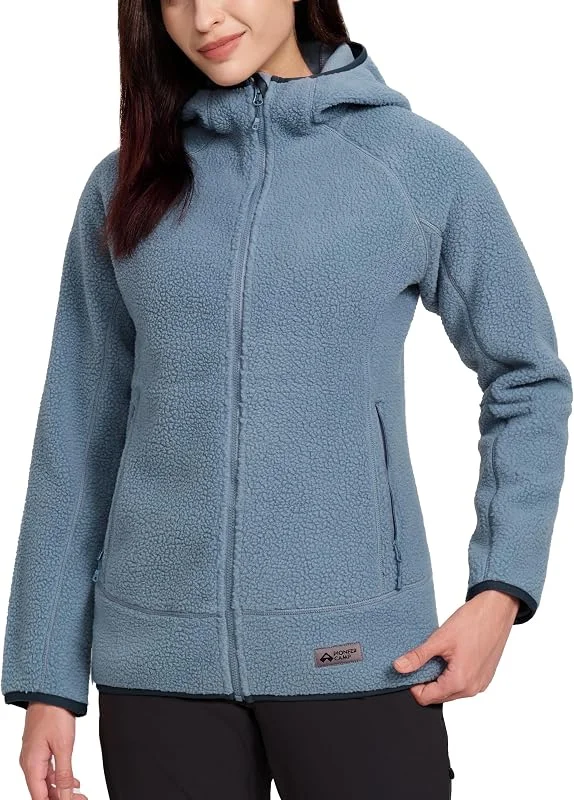Pioneer Camp Chaqueta de forro polar para mujer con capucha, triple aislamiento, bolsillos laterales, dobladillo elástico para senderismo, camping — Ropa esqui