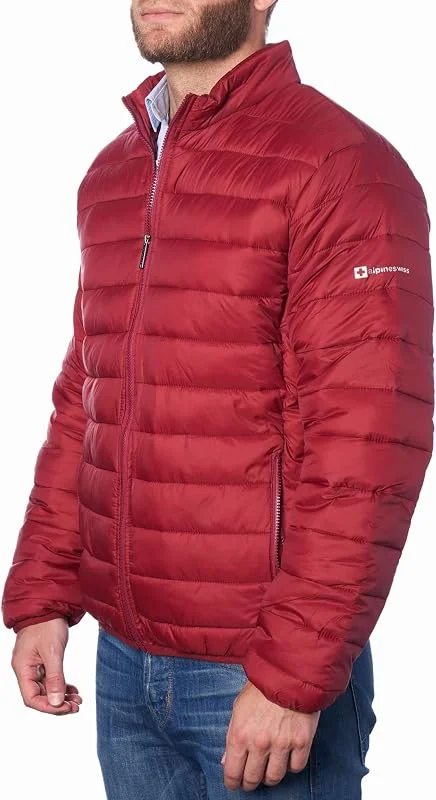 alpine swiss Niko Chaqueta de plumón alternativa para hombre Abrigo acolchado Plegable Aislamiento cálido y ligero — Plumon fino