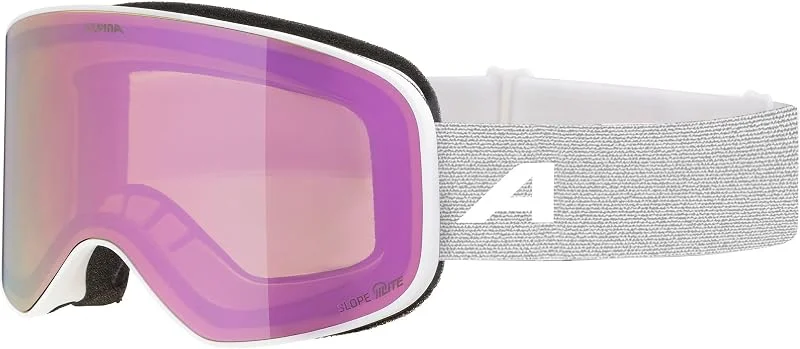 ALPINA SLOPE Q-LITE – gafas de esquí con lentes espejadas y realce de contraste, protección UV 100%, para adultos - white matt - M — Equipo esqui