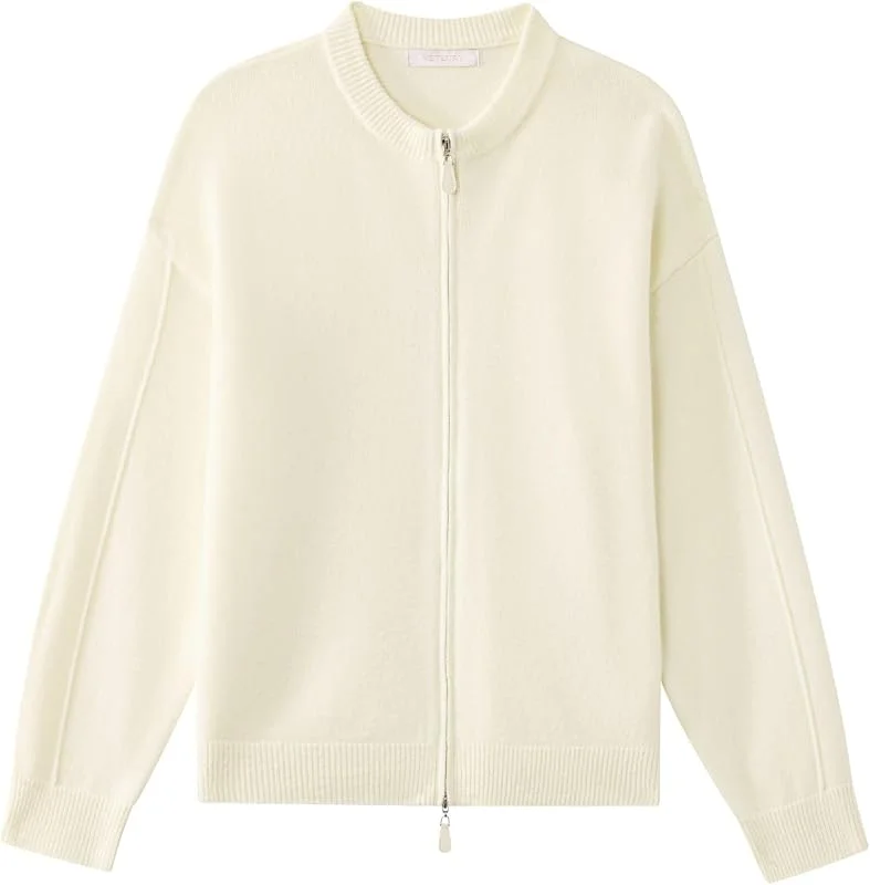 Mujer 100% Lana Merino Cárdigan Cremallera Doble Cuello Redond — Plumon fino