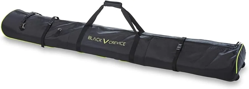 Black Crevice Bolsa de esquí con ruedas para 2 pares de esquís + bastones I Bolsa de esquí con cremallera de 2 vías I Bolsa para esquís y bastones de esquí para hombre y mujer I Bolsa de esquí de — Equipo esqui