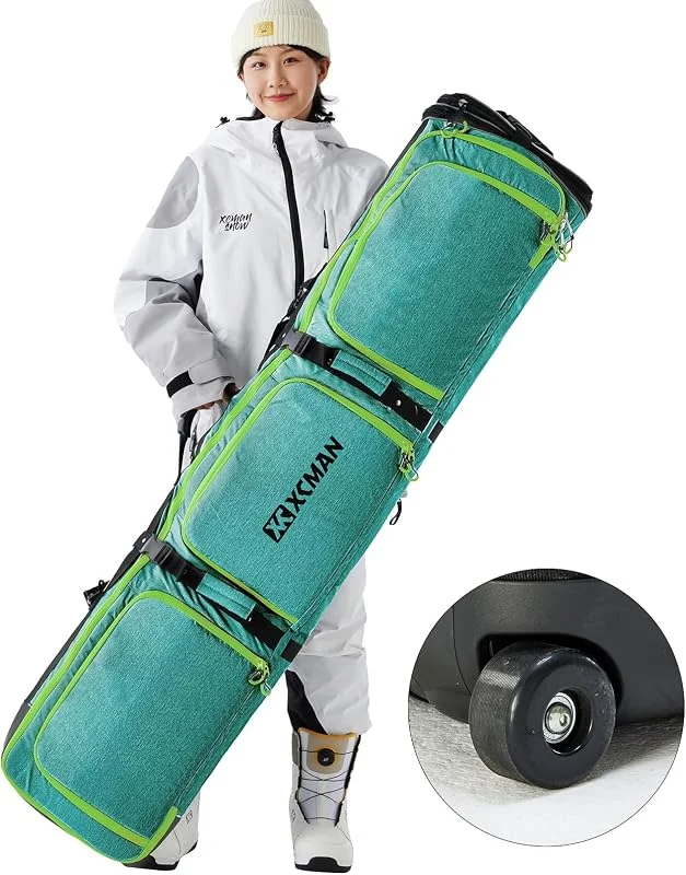 XCMAN Bolsa de Snowboard Acolchada con Ruedas, Longitud Ajustable 63-75 Pulgadas, Bolsa Acolchada para Viajar al Aire, Capacidad de Carga 100L — Equipo esqui